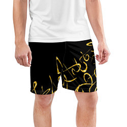 Шорты спортивные мужские Золотая каллиграфия на черном фоне, цвет: 3D-принт — фото 2