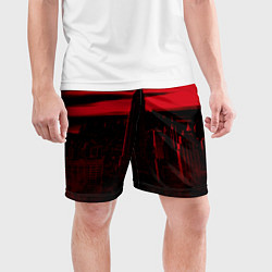 Шорты спортивные мужские Город в красном цвете, цвет: 3D-принт — фото 2