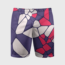 Шорты спортивные мужские Бело-фиолетово-красный паттерн из камней, цвет: 3D-принт