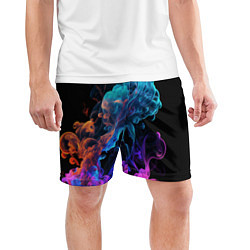 Шорты спортивные мужские Неоновый цветной дым на черном фоне, цвет: 3D-принт — фото 2