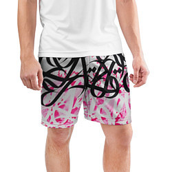 Шорты спортивные мужские Черно-розовая каллиграфия, цвет: 3D-принт — фото 2