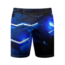 Шорты спортивные мужские Металлические соты с синей подсветкой, цвет: 3D-принт