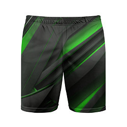 Шорты спортивные мужские Черно-зеленые объемные полосы, цвет: 3D-принт