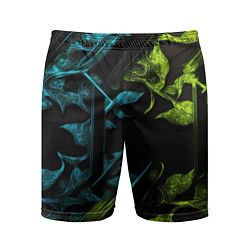 Шорты спортивные мужские Зеленые и синие абстрактные листья, цвет: 3D-принт