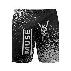 Мужские спортивные шорты Muse и рок символ на темном фоне