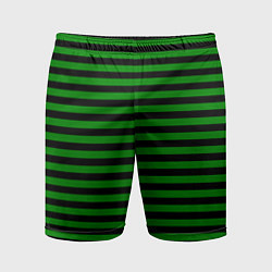 Шорты спортивные мужские Черно-зеленые полосы, цвет: 3D-принт
