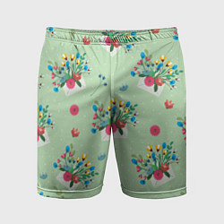 Шорты спортивные мужские Цветы в конверте, цвет: 3D-принт