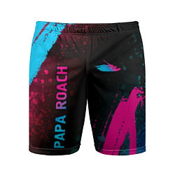 Мужские спортивные шорты Papa Roach - neon gradient: надпись, символ