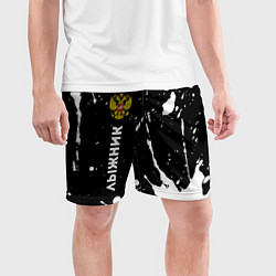 Шорты спортивные мужские Лыжник из России и герб РФ: по-вертикали, цвет: 3D-принт — фото 2