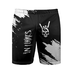 Мужские спортивные шорты In Flames и рок символ на темном фоне