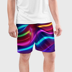 Шорты спортивные мужские Неоновые волны фиолетового оттенка, цвет: 3D-принт — фото 2