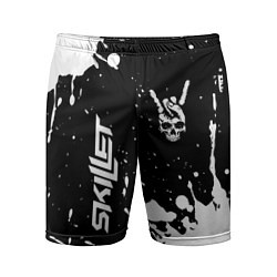 Мужские спортивные шорты Skillet и рок символ на темном фоне