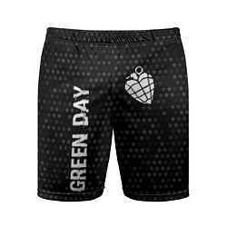 Мужские спортивные шорты Green Day glitch на темном фоне: надпись, символ