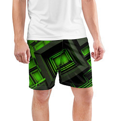 Шорты спортивные мужские Неоновые зелёные блоки, цвет: 3D-принт — фото 2