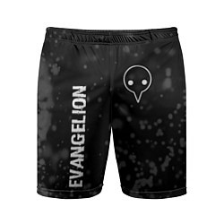 Мужские спортивные шорты Evangelion glitch на темном фоне: надпись, символ