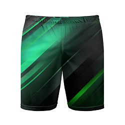 Шорты спортивные мужские Black green abstract, цвет: 3D-принт