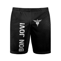 Мужские спортивные шорты Bon Jovi glitch на темном фоне: надпись, символ