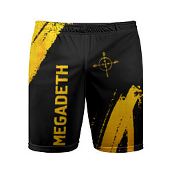 Мужские спортивные шорты Megadeth - gold gradient: надпись, символ