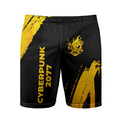 Мужские спортивные шорты Cyberpunk 2077 - gold gradient: надпись, символ