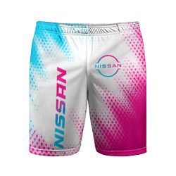 Мужские спортивные шорты Nissan neon gradient style: надпись, символ