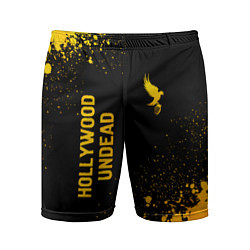 Мужские спортивные шорты Hollywood Undead - gold gradient: надпись, символ