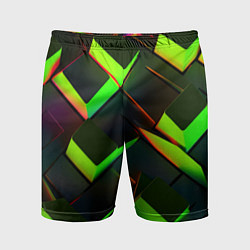 Шорты спортивные мужские Зеленые неоновые плитки, цвет: 3D-принт
