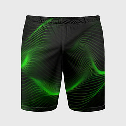 Шорты спортивные мужские Зеленая абстракция на черном фоне, цвет: 3D-принт