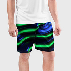 Шорты спортивные мужские Green blue lines, цвет: 3D-принт — фото 2