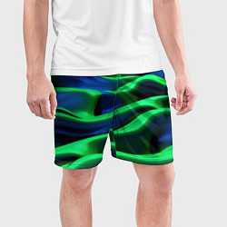 Шорты спортивные мужские Зеленые неоновые волны, цвет: 3D-принт — фото 2
