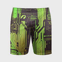 Шорты спортивные мужские Кибер схемы кислотно-зелёные, цвет: 3D-принт