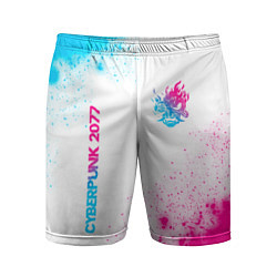 Мужские спортивные шорты Cyberpunk 2077 neon gradient style: надпись, симво