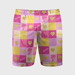 Шорты спортивные мужские Барби: желтые и розовые квадраты паттерн, цвет: 3D-принт