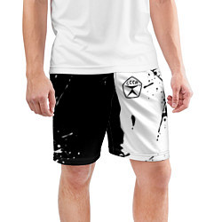 Шорты спортивные мужские Ссср знак качества - краски брызг чёрно-белых, цвет: 3D-принт — фото 2