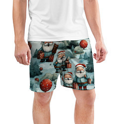 Шорты спортивные мужские Рождественский узор с Санта Клаусами, цвет: 3D-принт — фото 2