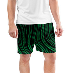 Шорты спортивные мужские Абстракция зелёные линии на чёрном, цвет: 3D-принт — фото 2