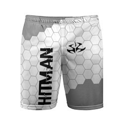 Мужские спортивные шорты Hitman glitch на светлом фоне вертикально