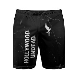 Мужские спортивные шорты Hollywood Undead glitch на темном фоне вертикально