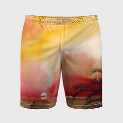 Шорты спортивные мужские Тропический закат акварель, цвет: 3D-принт