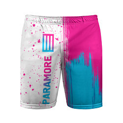 Шорты спортивные мужские Paramore neon gradient style по-вертикали, цвет: 3D-принт