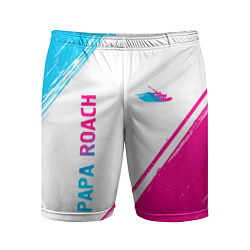 Мужские спортивные шорты Papa Roach neon gradient style вертикально