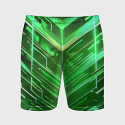 Шорты спортивные мужские Зелёные неон полосы киберпанк, цвет: 3D-принт