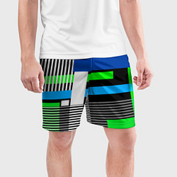 Шорты спортивные мужские Геометрический узор сине -зеленый в стиле пэчворк, цвет: 3D-принт — фото 2