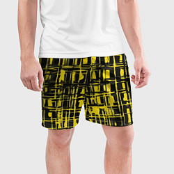 Шорты спортивные мужские Смазанная краска чёрная и жёлтая, цвет: 3D-принт — фото 2