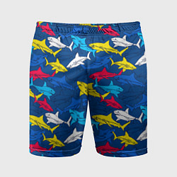 Шорты спортивные мужские Разноцветные акулы на глубине, цвет: 3D-принт