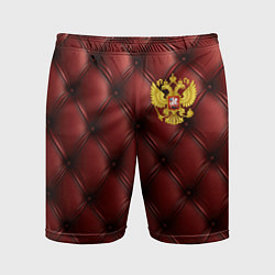 Шорты спортивные мужские Золотой герб России на красном кожаном фоне, цвет: 3D-принт