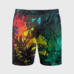 Шорты спортивные мужские Яркие разноцветные абстрактные листья, цвет: 3D-принт