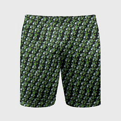 Шорты спортивные мужские Зелёные черепа на чёрном фоне, цвет: 3D-принт