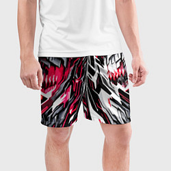Шорты спортивные мужские Красно-белая абстракция на чёрном фоне, цвет: 3D-принт — фото 2