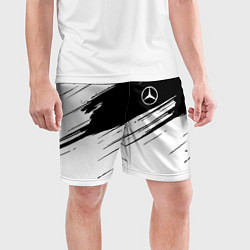 Шорты спортивные мужские Mercedes benz краски чернобелая геометрия, цвет: 3D-принт — фото 2