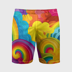 Шорты спортивные мужские Радужные яркие волны, цвет: 3D-принт